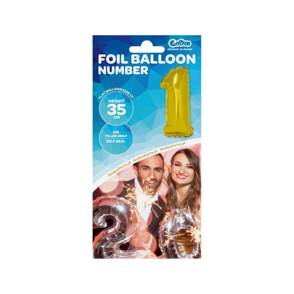BALON FOLIA CYFRA 1 ZŁOTA 35CM