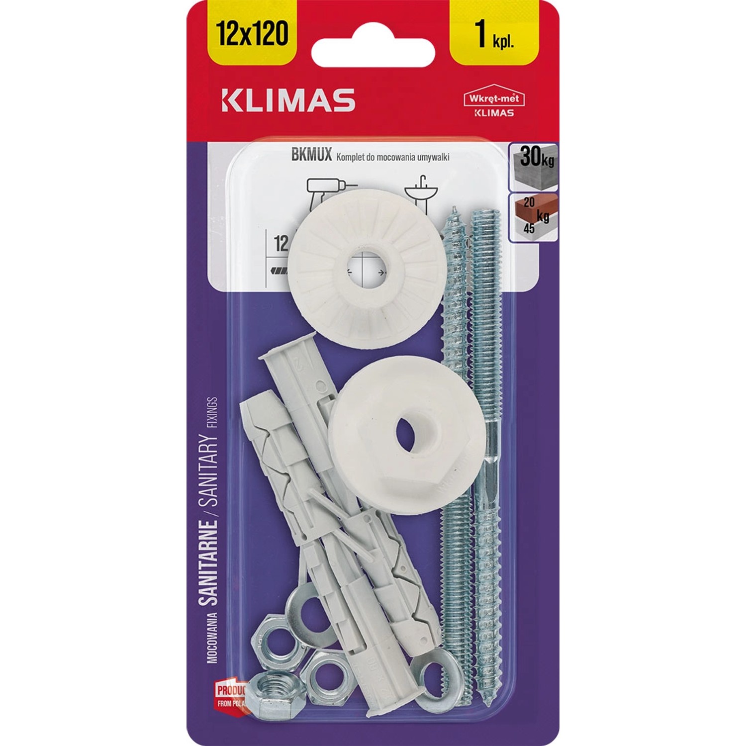 Wkręt-met komplet do mocowania umywalki 12 mm x 120 mm