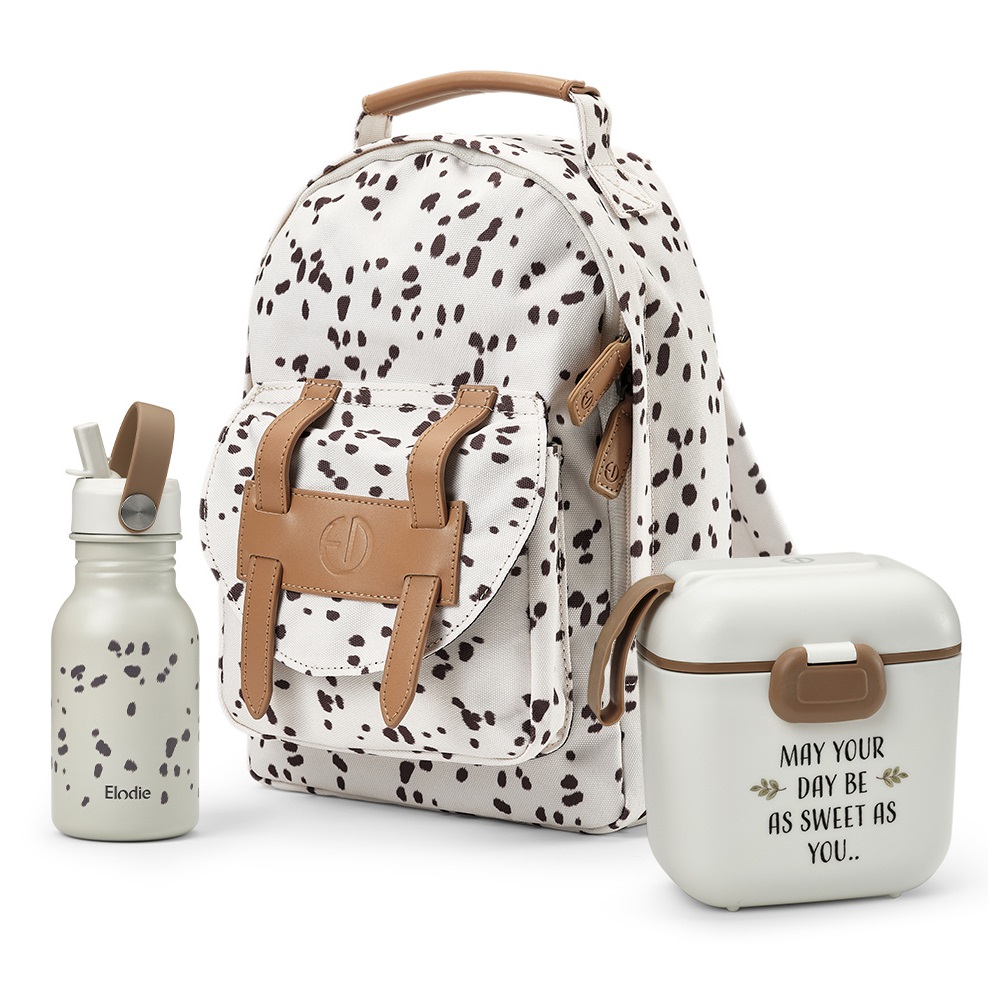 Elodie Details - Plecak BackPack MINI + Butelka na wodę - Dalmatian Dots + Lunchbox - Vanilla White - ZESTAW SC