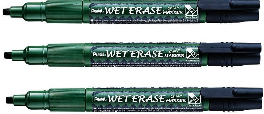 3x Marker kredowy Pentel SMW26 cienki, ścięta, 4.3mm, czarny