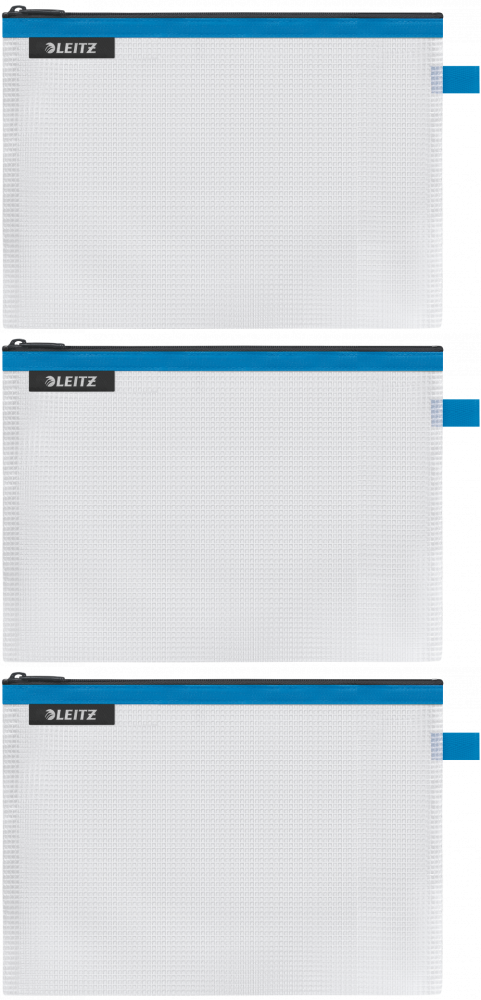 3x Koszulka/saszetka z suwakiem Leitz Wow, wodoodporna, rozmiar M, niebieski
