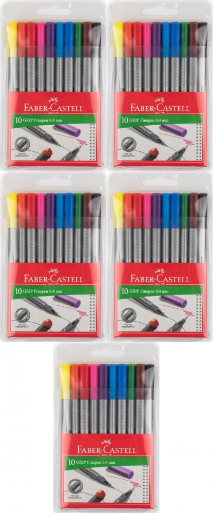 5x Cienkopis Faber-Castell Grip, 0.4mm, 10 sztuk, mix kolorów