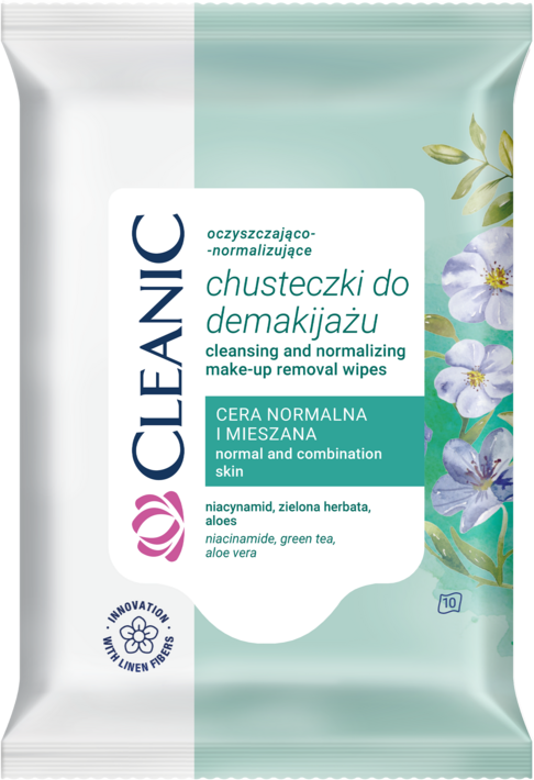 Chusteczki nawilżane Cleanic, do demakijażu, oczyszczająco-normalizujące, cera normalna i mieszana, 10 sztuk