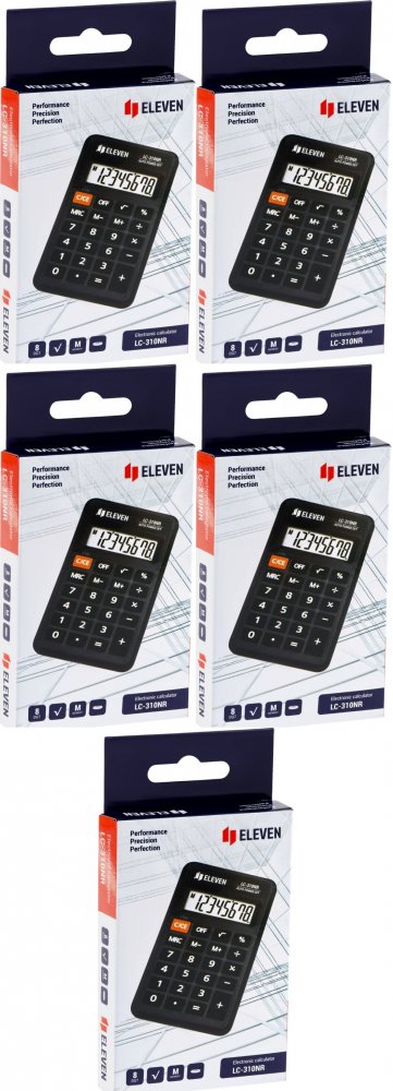 5x Kalkulator kieszonkowy Eleven LC-310NR, 8 cyfr, czarny