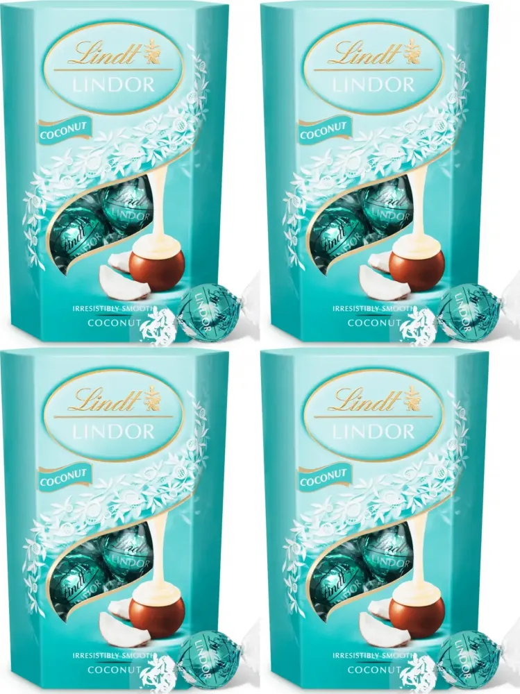 4x Praliny Lindt Lindor Assorted, czekoladowy z nadzieniem kokosowym, 200g