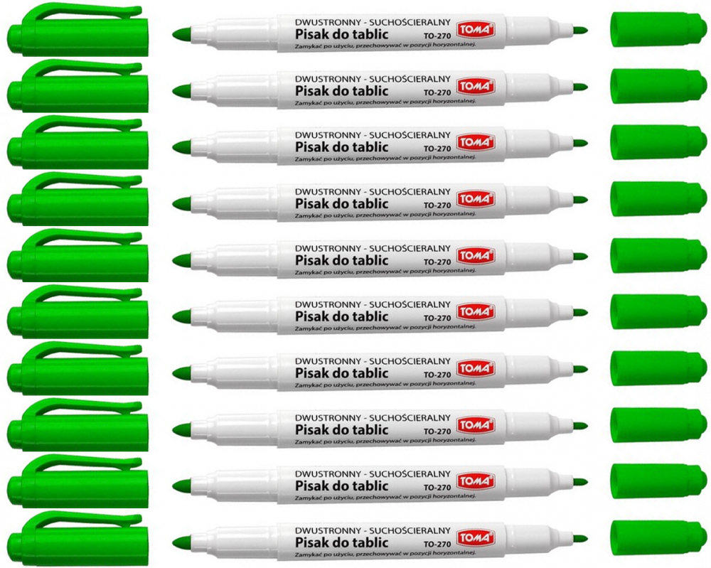 10x Marker suchościeralny Toma, 270, dwustronny, okrągła, 0.8/1.5 mm, zielony