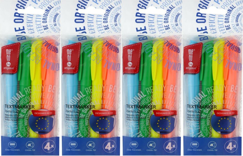 4x Zakreślacz MemoBe, ścięta, 4 sztuki, mix kolorów