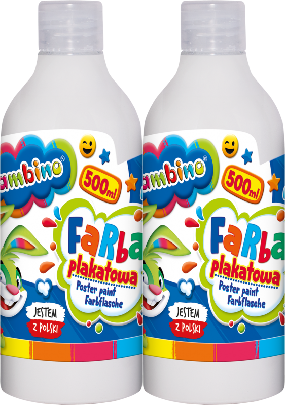 2x Farba plakatowa Bambino Zwierzaki Uczniaki, w butelce, 500ml, biały