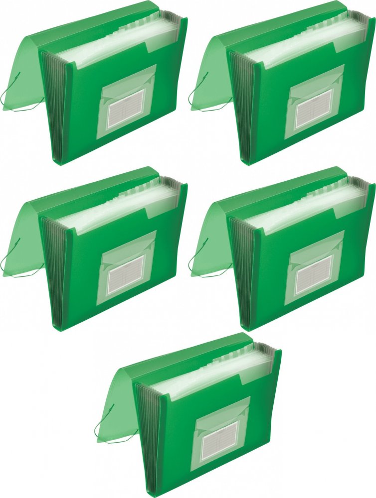 5x Teczka z przegródkami Q-Connect, A4, 12 przegródek, transparentny zielony