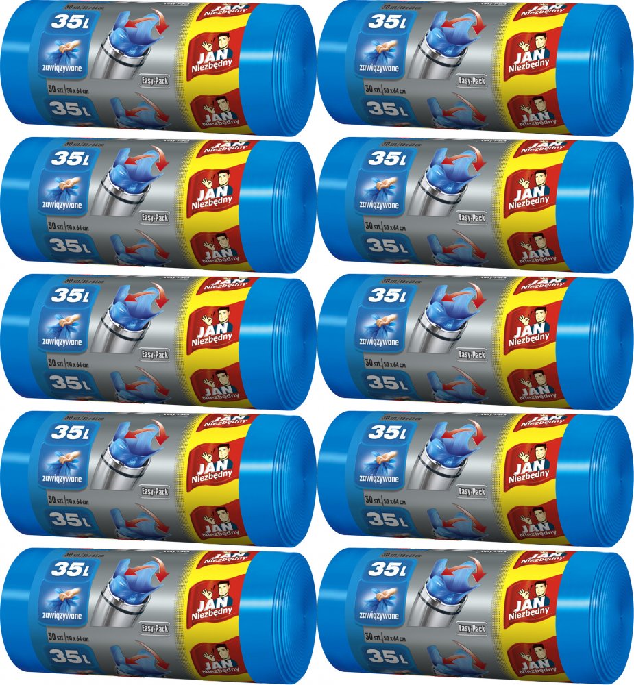 10x Worki na śmieci Jan Niezbędny, na odpady zmieszane, 35l, 30 sztuk, niebieski
