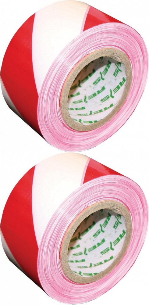 2x Taśma ostrzegawcza Reis, 70mmx100m, 25μm, biało-czerwony