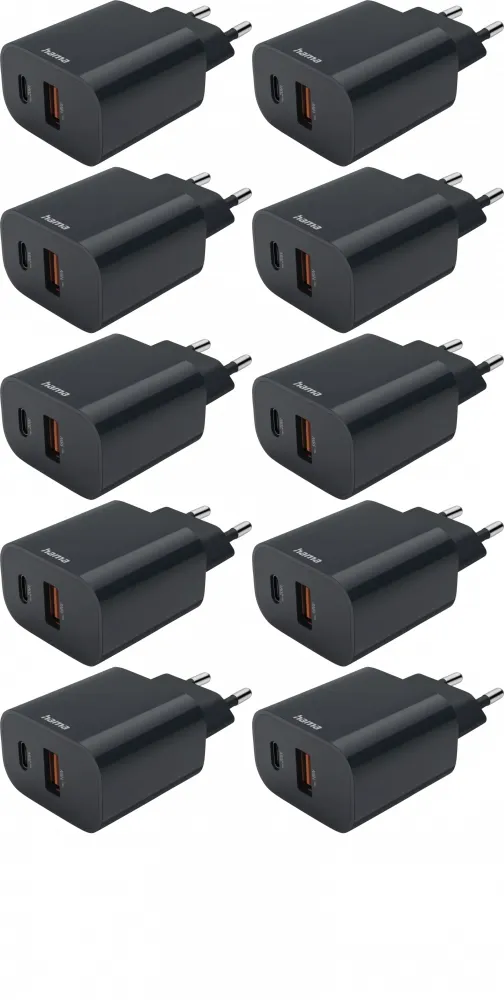 10x Ładowarka do telefonu Hama, Power Delivery, USB-C/USB-A, 20W, antracyt