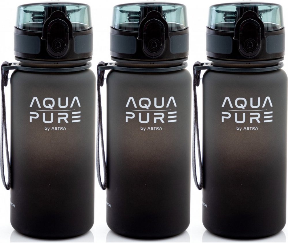 3x Bidon Astra Aqua Pure, tritan, 400ml, szaro-czarny
