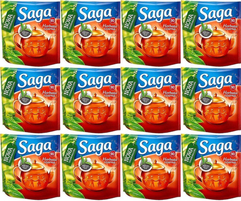 12x Herbata czarna w torebkach Saga, 90 sztuk x 1.4g