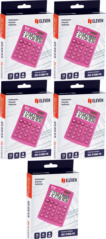 5x Kalkulator biurowy Eleven SDC-810NRPKE, 10 cyfr, różowy