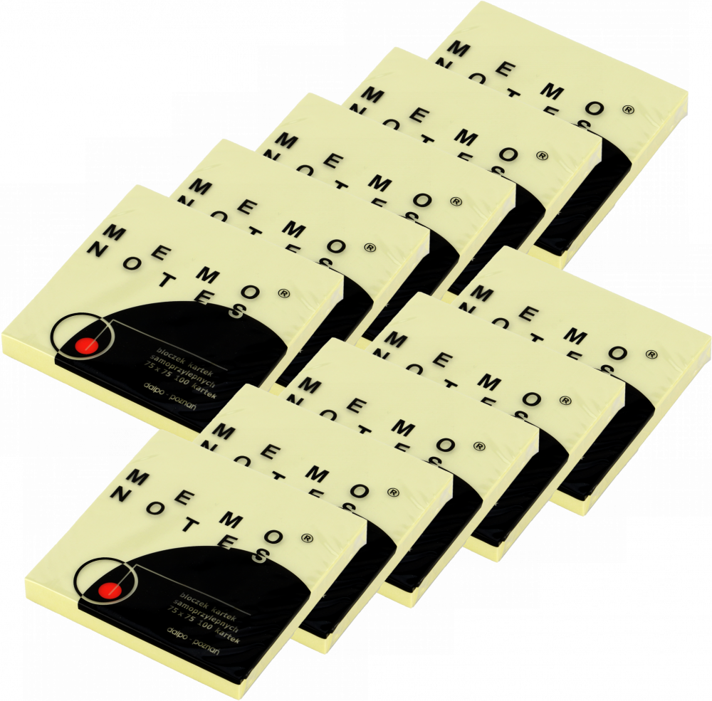 10x Karteczki samoprzylepne Dalpo Memo Notes, 75x75mm, 100 karteczek, żółty