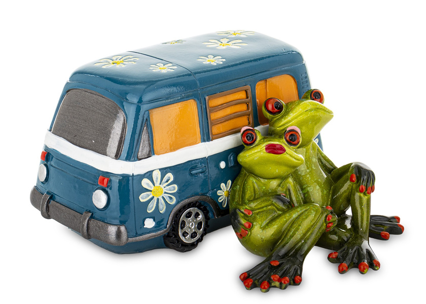 Żaby na randce przy niebieskim camperze 8x14,5cm