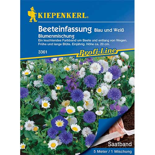 1 szt, Blumenmischung Beeteinfassung Blau und Weiß, Saatband - Samen: Ilość w opakowaniu: 1 Stück
