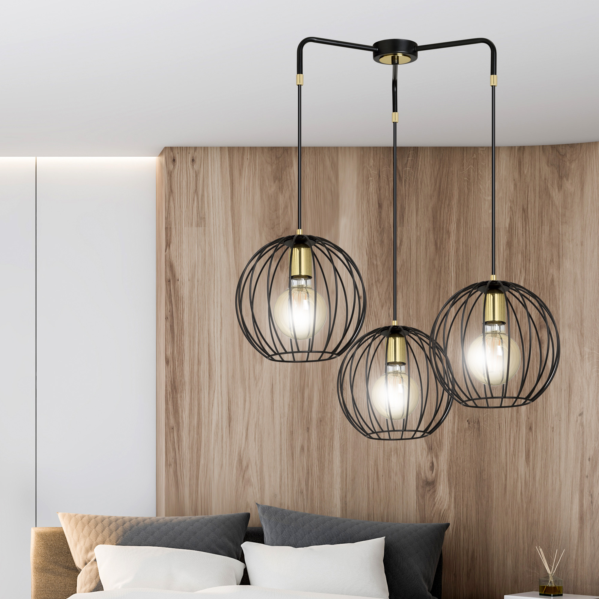 Emibig Albio lampa wisząca 3x15 W czarna-złota 144/3