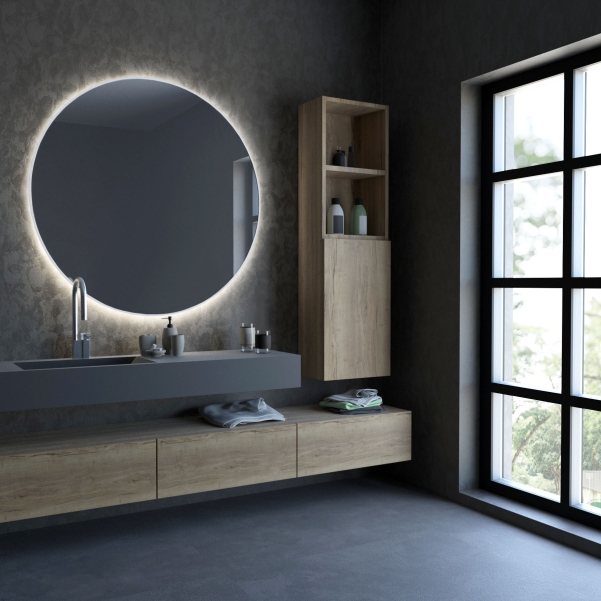 Smartwoods Bright lustro 90 cm okrągłe z oświetleniem LED białe barwa światła zimna