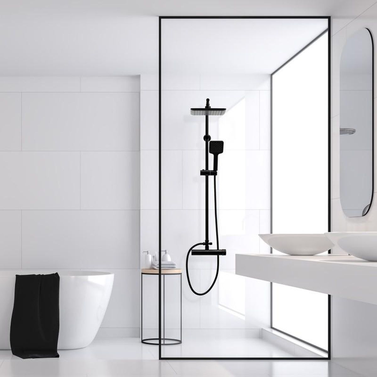 YokaHome Bergen zestaw prysznicowy z baterią ścienny z deszczownicą czarny mat BP.BODO-23-BLK