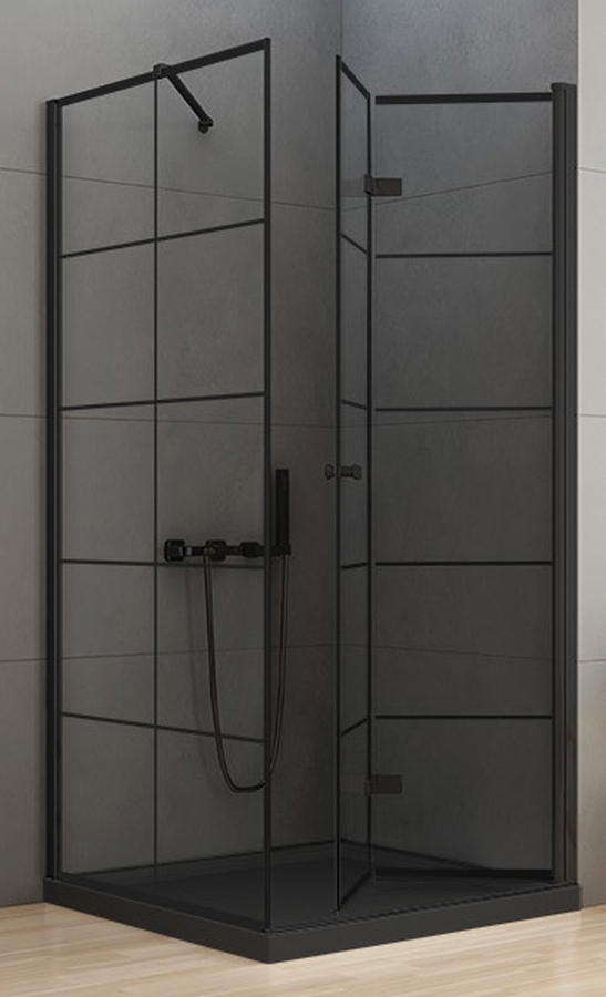 New Trendy New Soleo Black kabina prysznicowa 90x90 cm kwadratowa czarny mat/szkło ze wzorem D-0290A/D-0121B