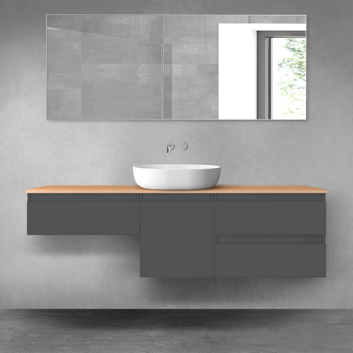 Oltens Vernal zestaw mebli łazienkowych 160 cm z blatem grafit mat/dąb 68426400 - Wysyłka w 24h