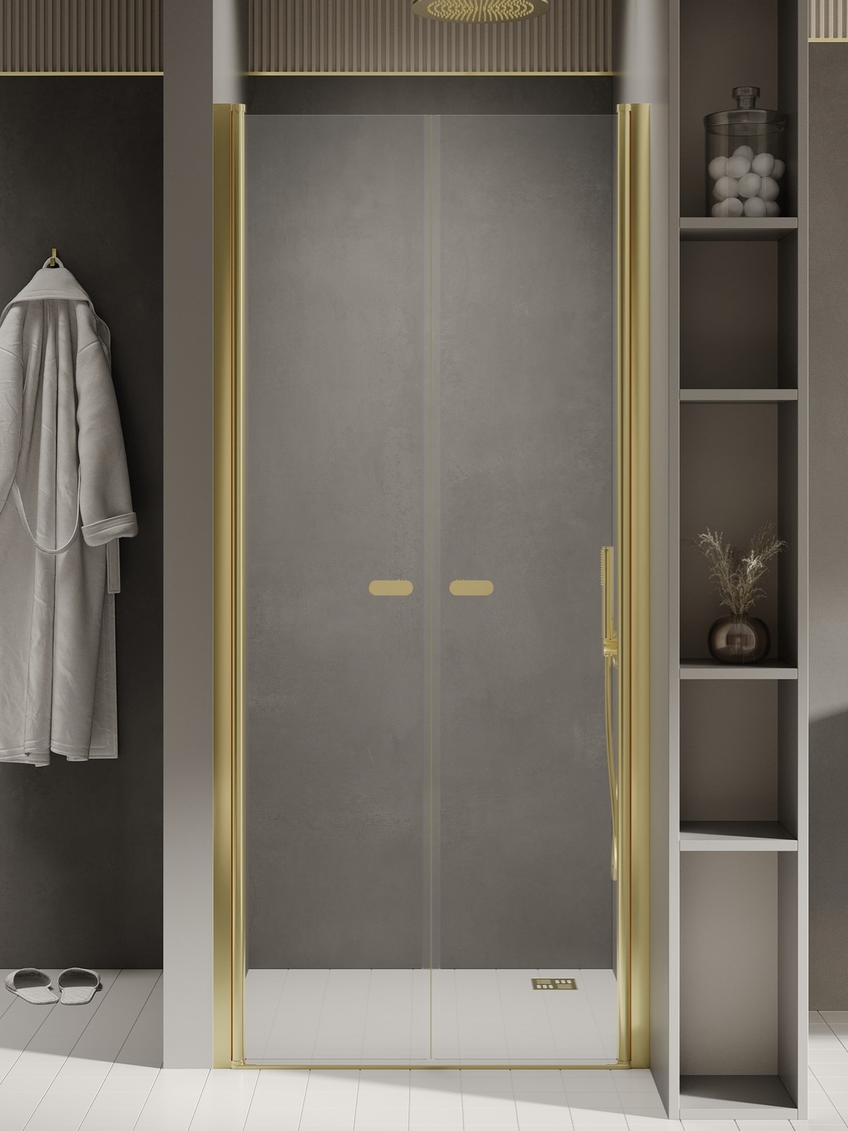 New Trendy New Soleo Light Gold drzwi prysznicowe 120 cm uchylne złoty połysk/szkło przezroczyste D-0459A