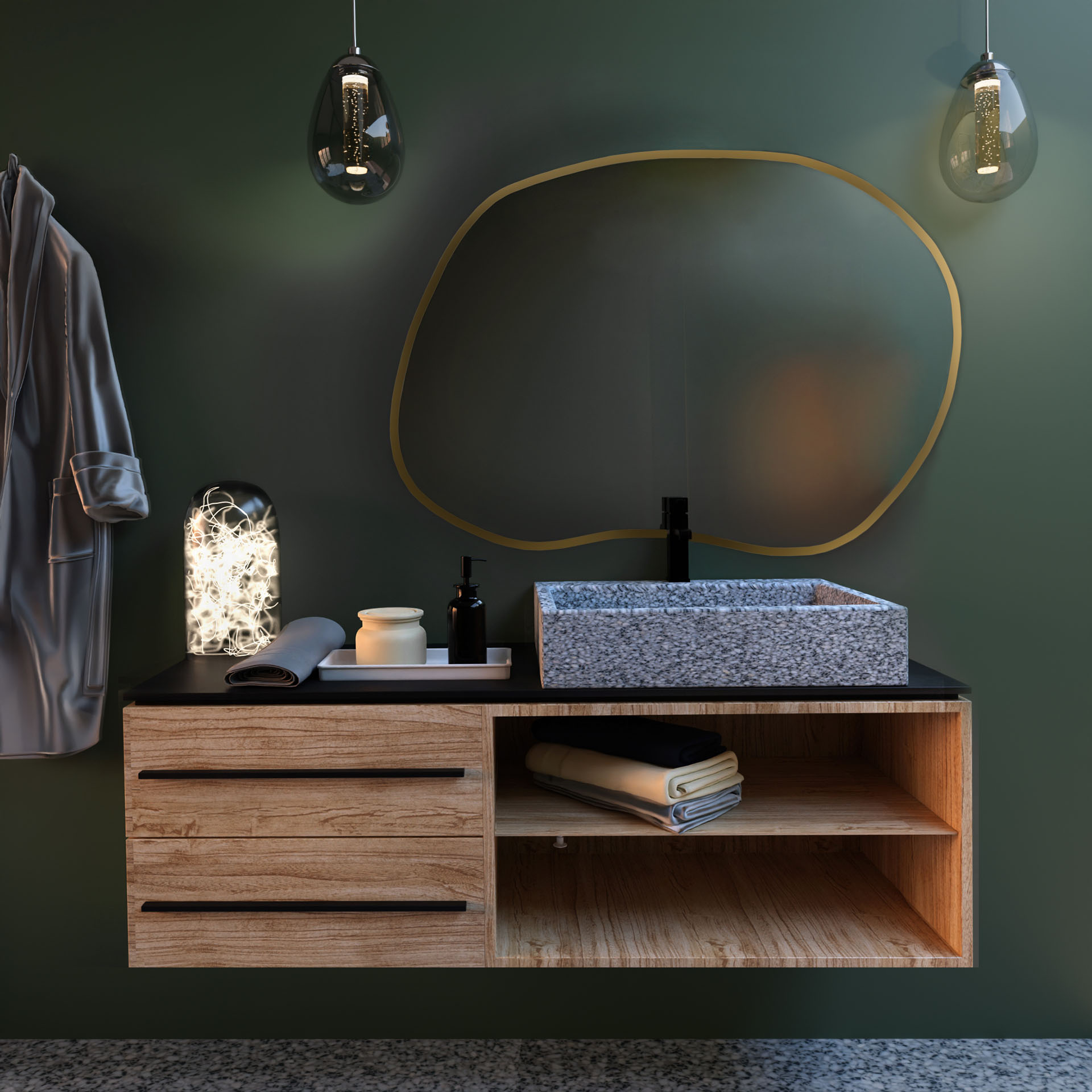 Baltica Design Bright Stain II lustro 70x50 cm złote barwa światła neutralna z matą grzewczą