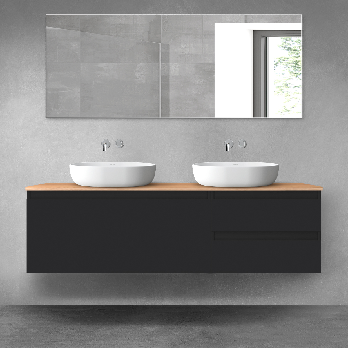 Oltens Vernal zestaw mebli łazienkowych 160 cm z blatem czarny mat/dąb 68440300 - Wysyłka w 24h