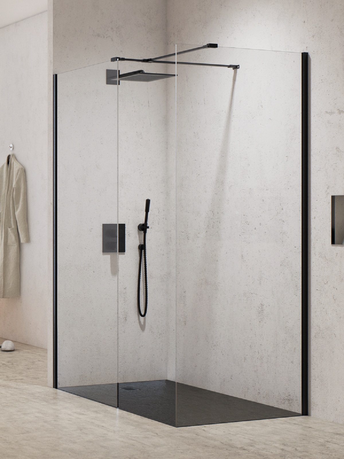 New Trendy New Modus Black kabina prysznicowa walk-in 130x100 cm prostokątna czarny mat/szkło przezroczyste EXK-5637