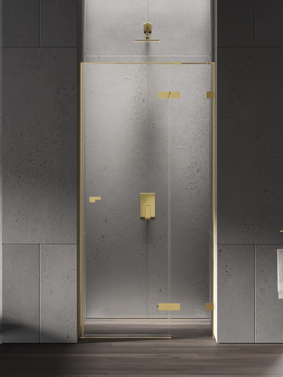 New Trendy Eventa Gold Shine drzwi prysznicowe 100 cm wnękowe prawe złoty połysk/szkło przezroczyste EXK-4676