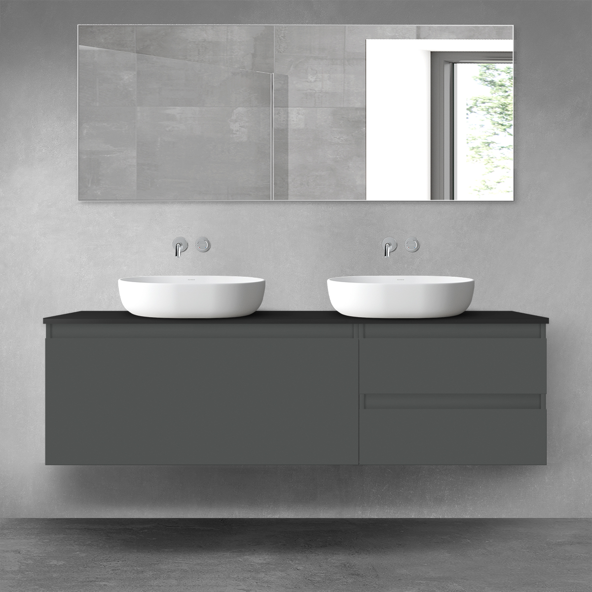Oltens Vernal zestaw mebli łazienkowych 160 cm z blatem grafit mat/czarny mat 68442400 - Wysyłka w 24h
