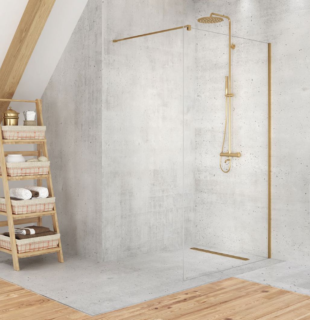 New Trendy Velio Satin Gold Walk-in ścianka prysznicowa 90 cm złoty/szkło przezroczyste D-0190B