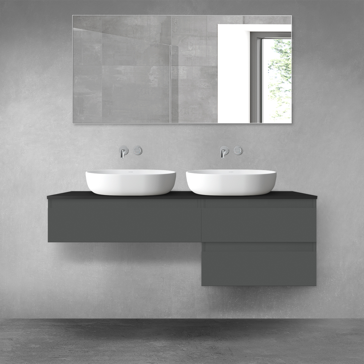 Oltens Vernal zestaw mebli łazienkowych 140 cm z blatem grafit mat/czarny mat 68291400 - Wysyłka w 24h