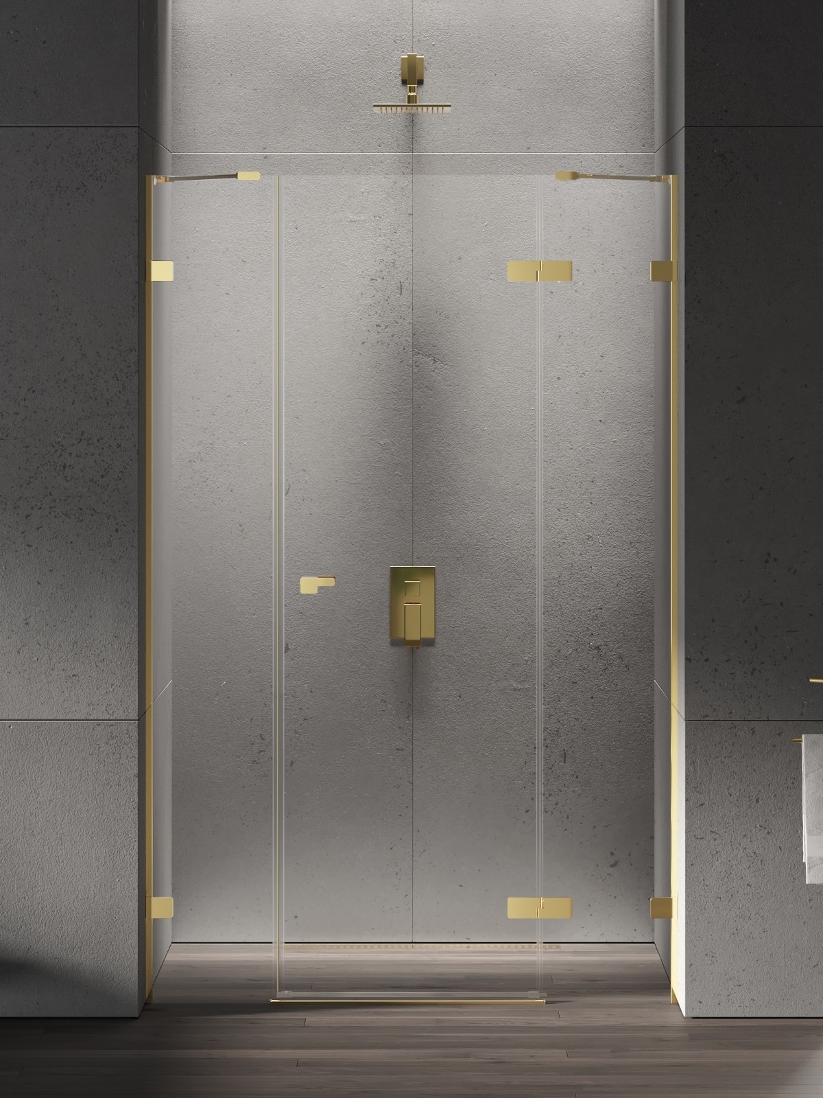 New Trendy Eventa Gold Shine drzwi prysznicowe 130 cm uchylne prawe złoty połysk/szkło przezroczyste EXK-4684