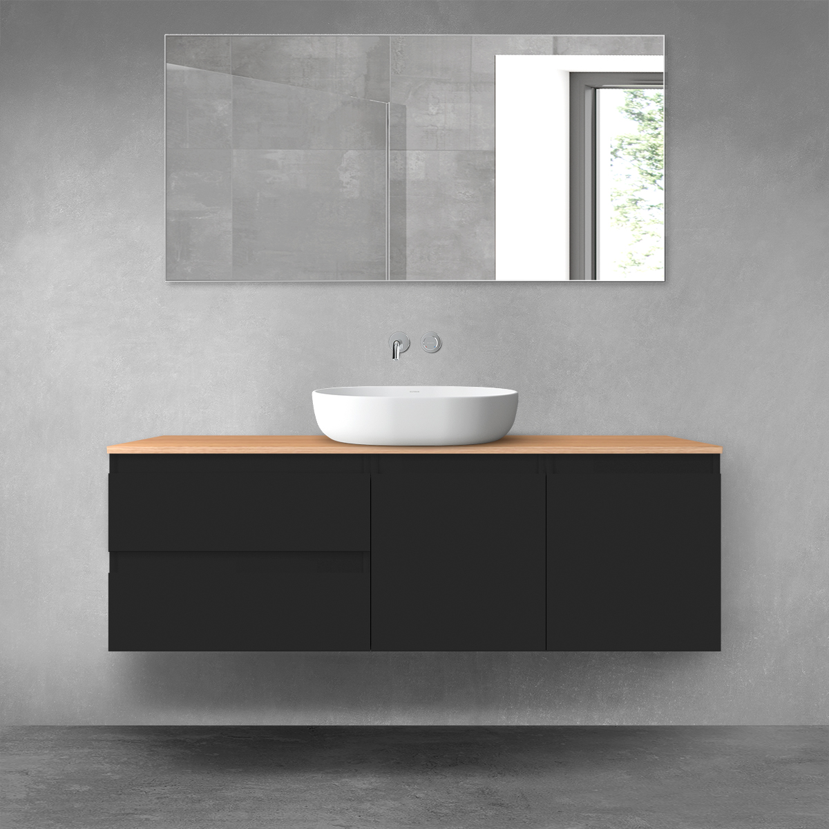 Oltens Vernal zestaw mebli łazienkowych 140 cm z blatem czarny mat/dąb 68272300 - Wysyłka w 24h