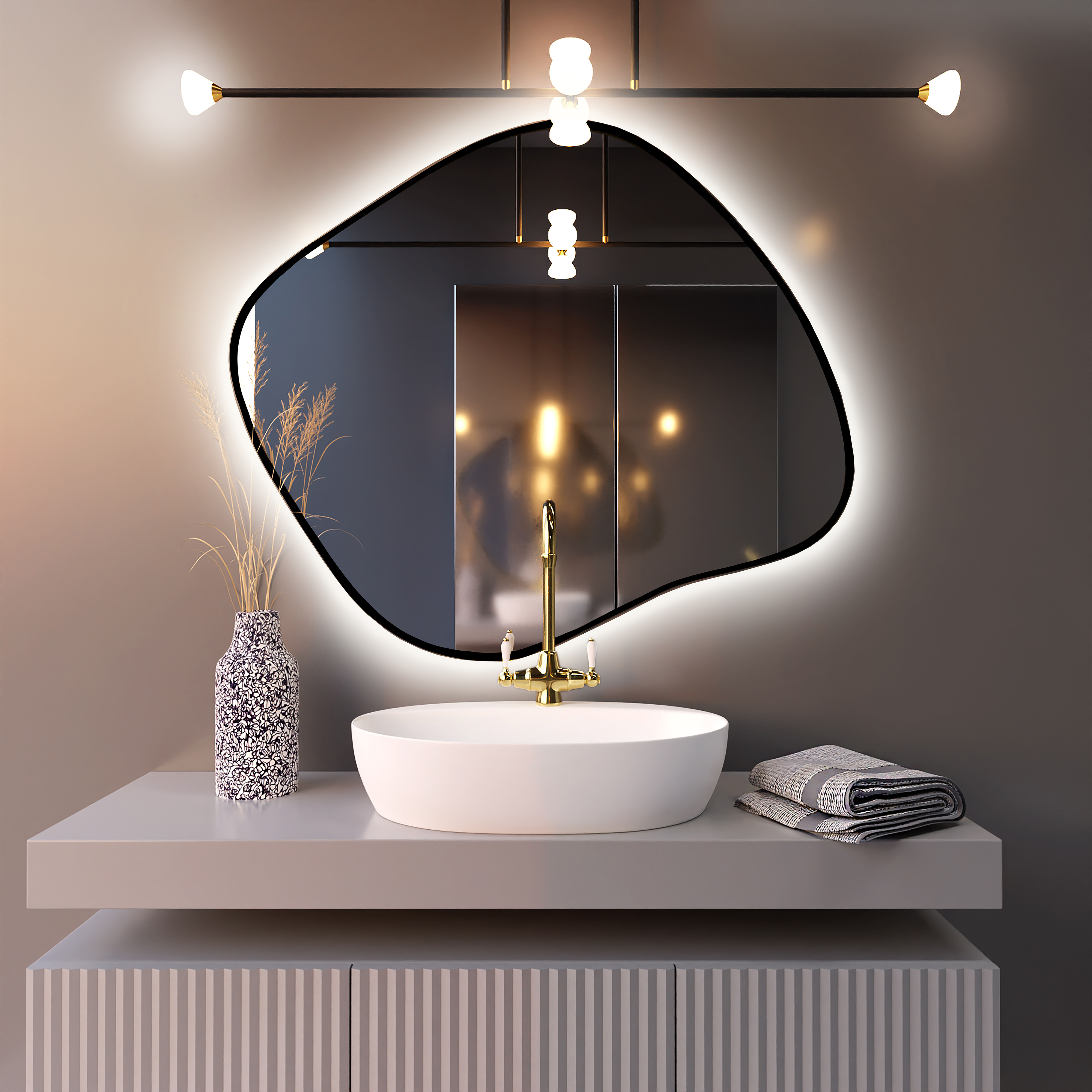 Baltica Design Bright Stain III lustro 50x43 cm czarne barwa światła ciepła z włącznikiem bezdotykowym - Wysyłka w 24h
