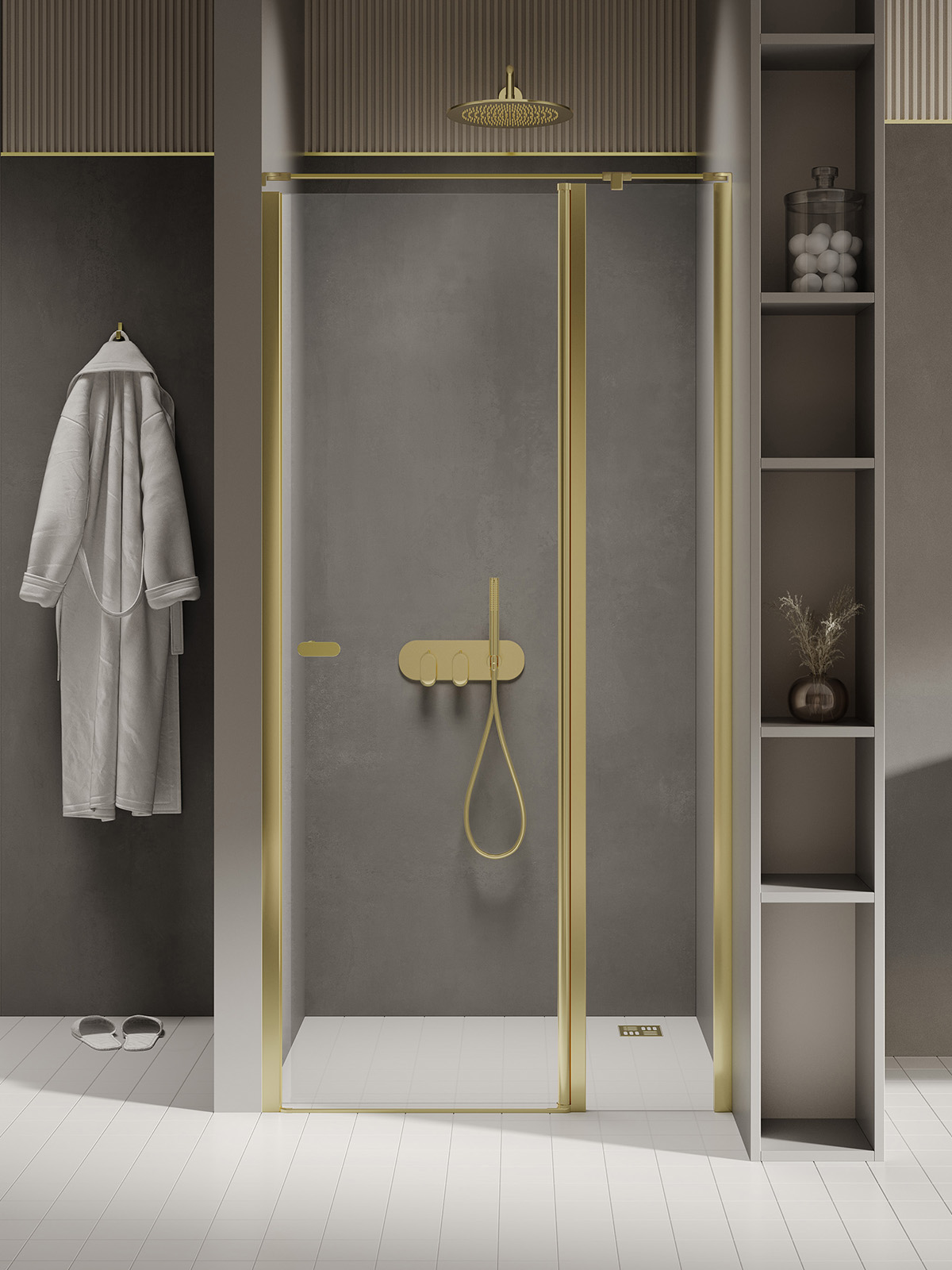 New Trendy New Soleo Light Gold drzwi prysznicowe 100 cm uchylne złoty połysk/szkło przezroczyste D-0483A-WK