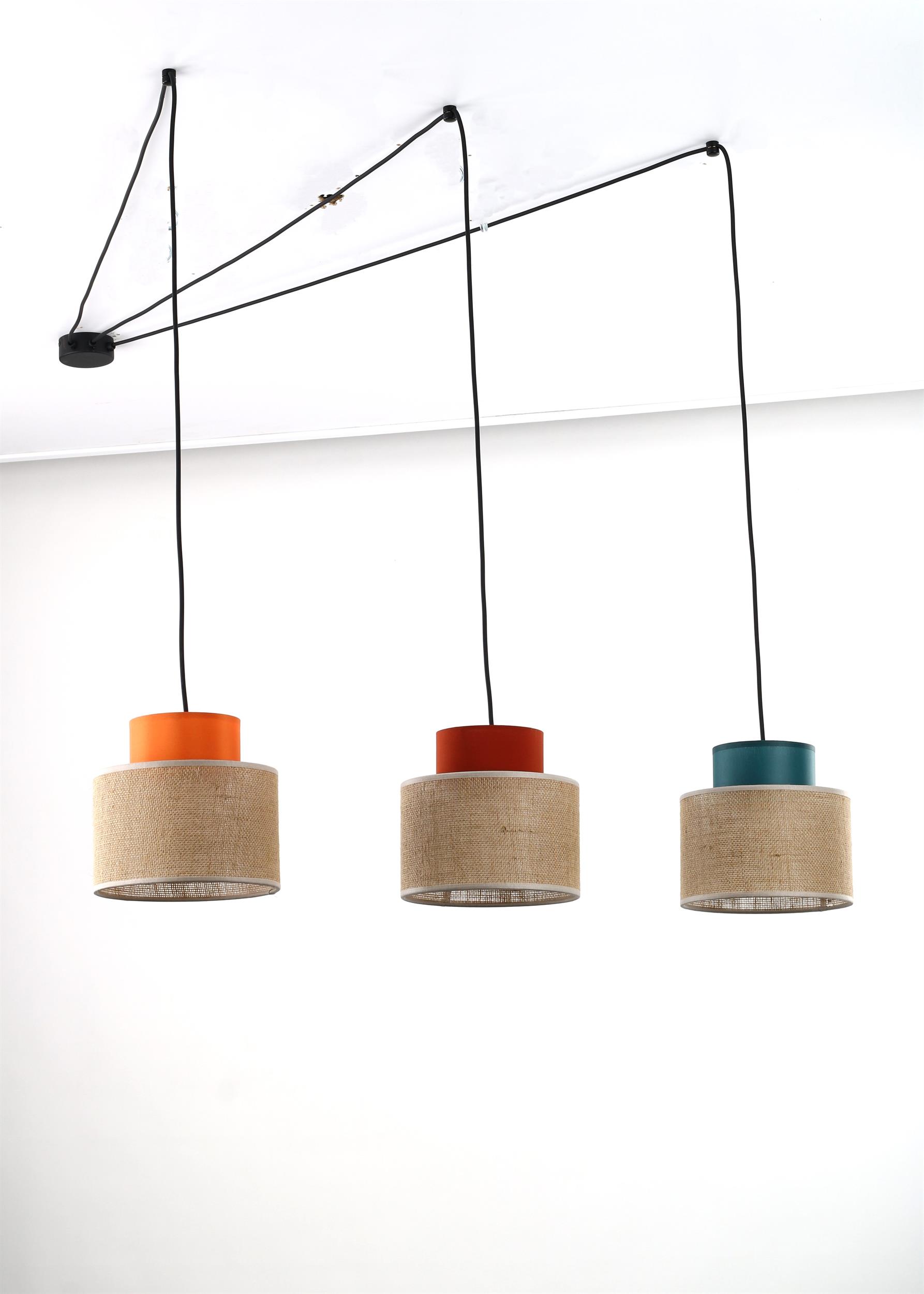 TK Lighting Duo Juta lampa wisząca 3x15W czarny/mix kolorów 3140