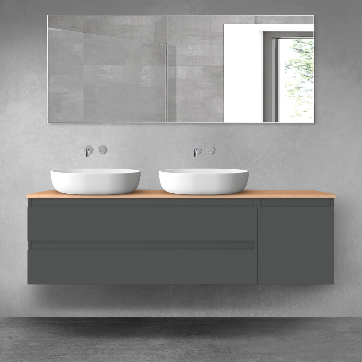 Oltens Vernal zestaw mebli łazienkowych 160 cm z blatem grafit mat/dąb 68484400 - Wysyłka w 24h