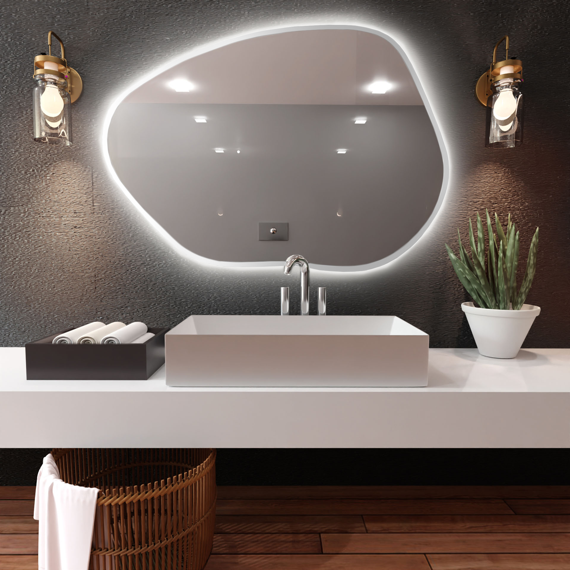 Baltica Design Bright Stain I lustro 100x72 cm białe barwa światła ciepła z włącznikiem bezdotykowym