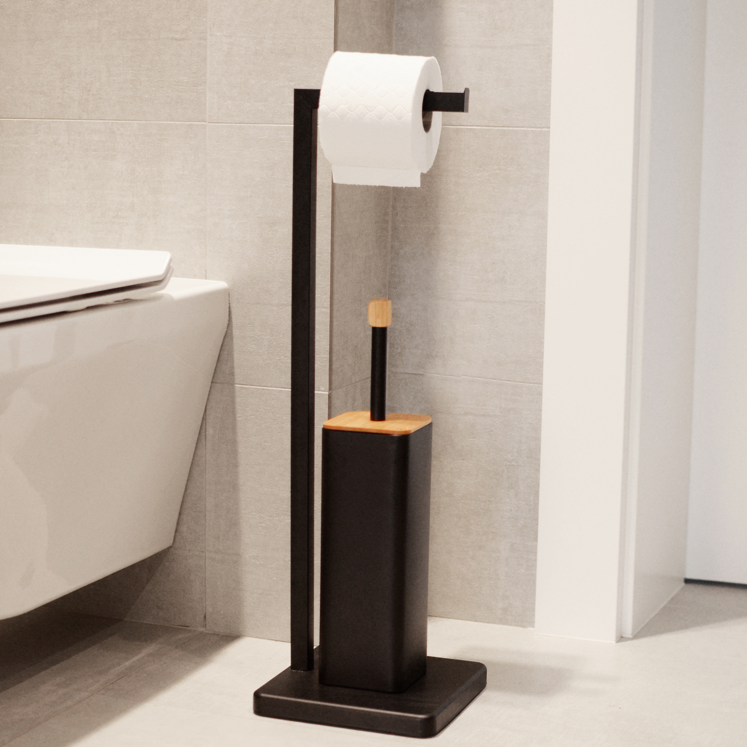 YokaHome Saki stojak ze szczotką toaletową czarny/bambus PD.SAKI-BLK - Wysyłka w 24h