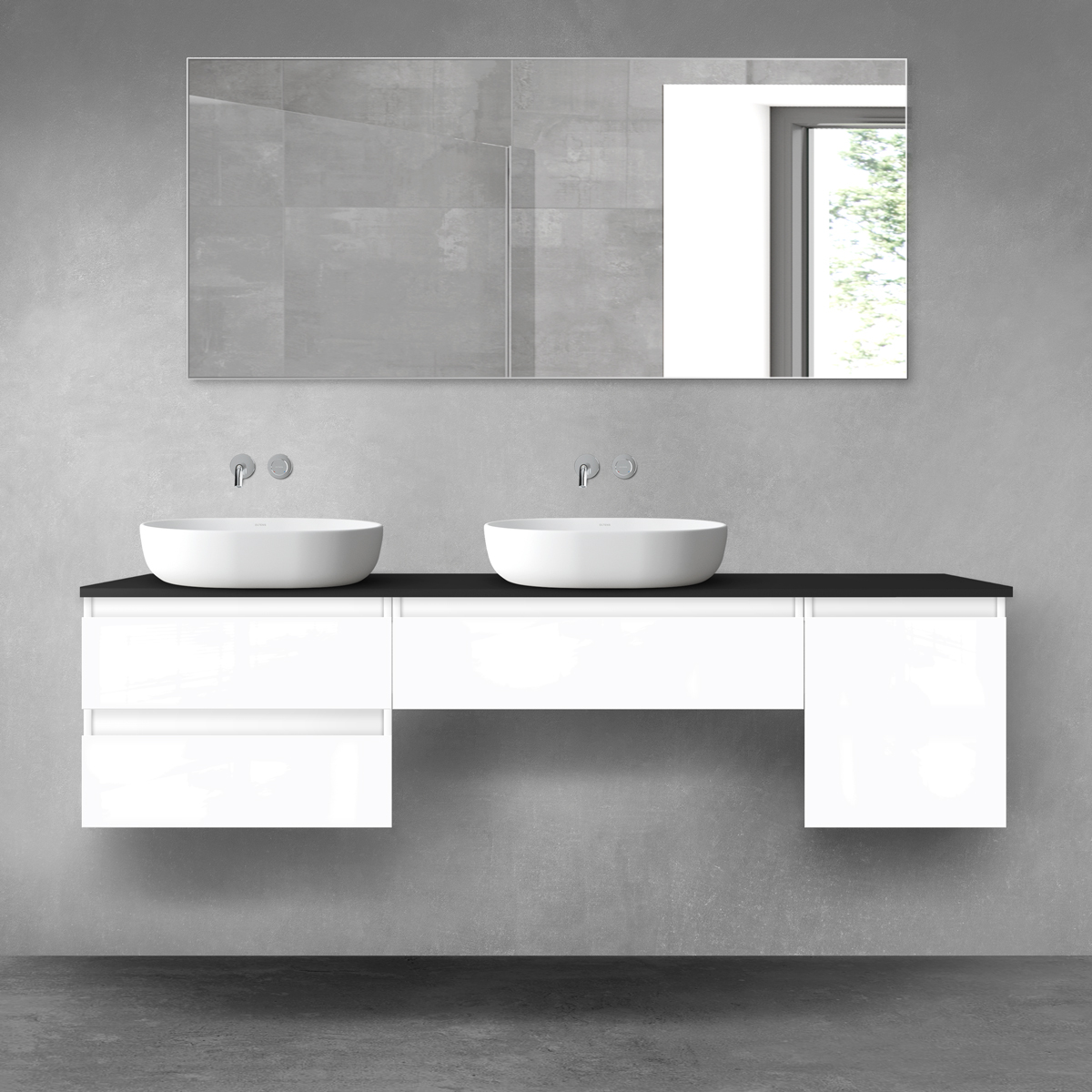 Oltens Vernal zestaw mebli łazienkowych 180 cm z blatem biały połysk/czarny mat 68543000 - Wysyłka w 24h