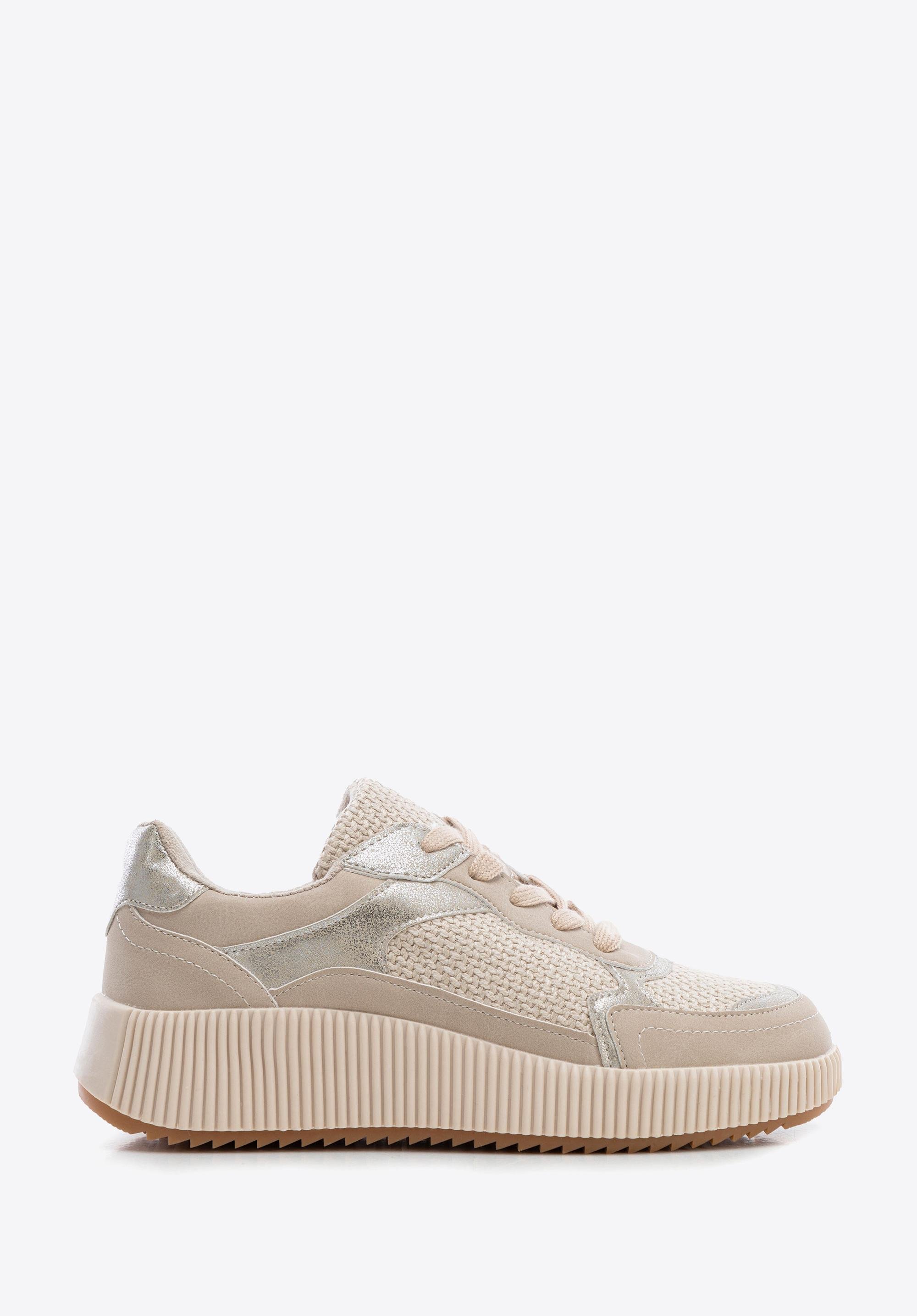 Damskie sneakersy na grubej platformie beżowe