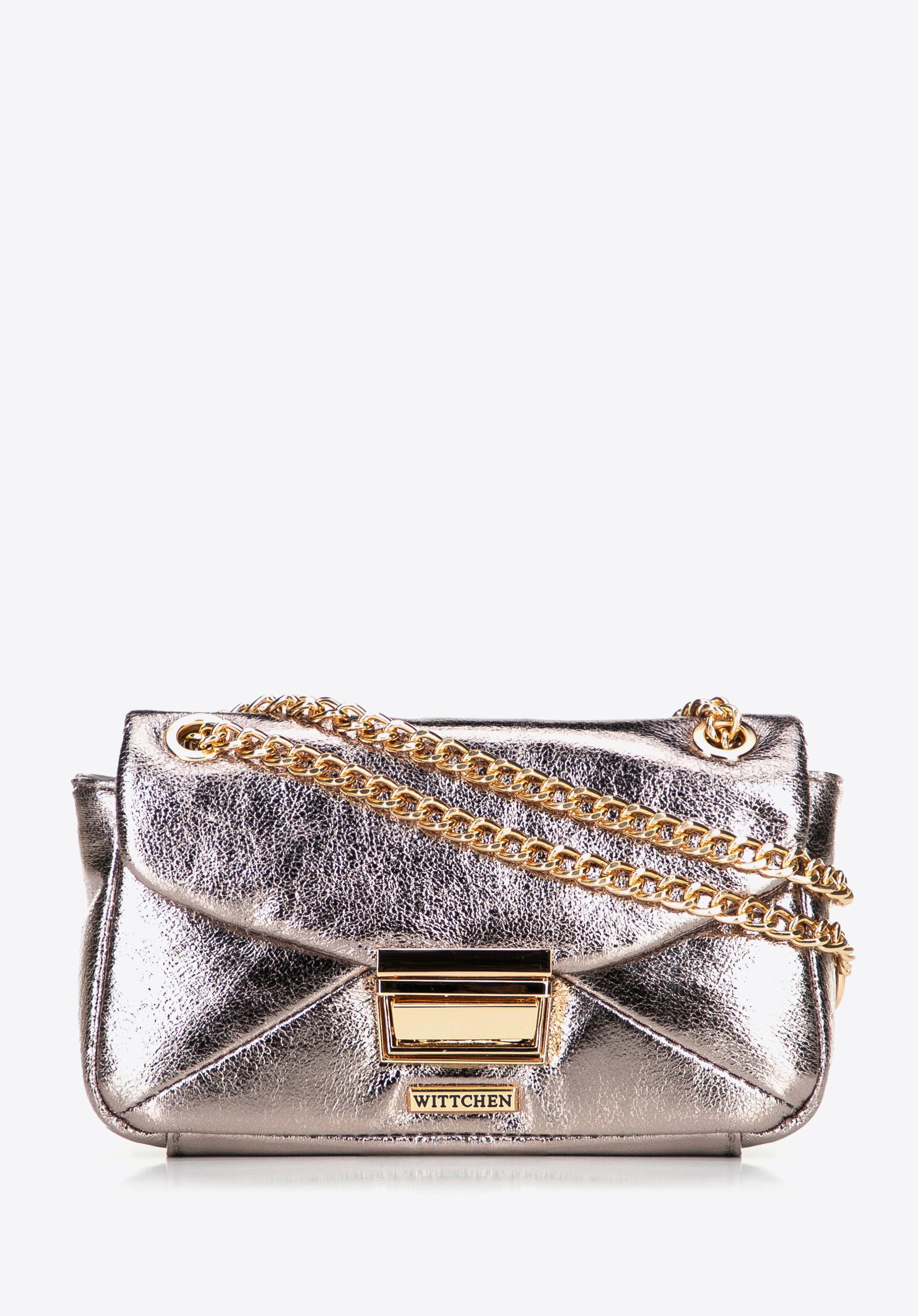 Minitorebka crossbody z połyskującej ekoskóry szara