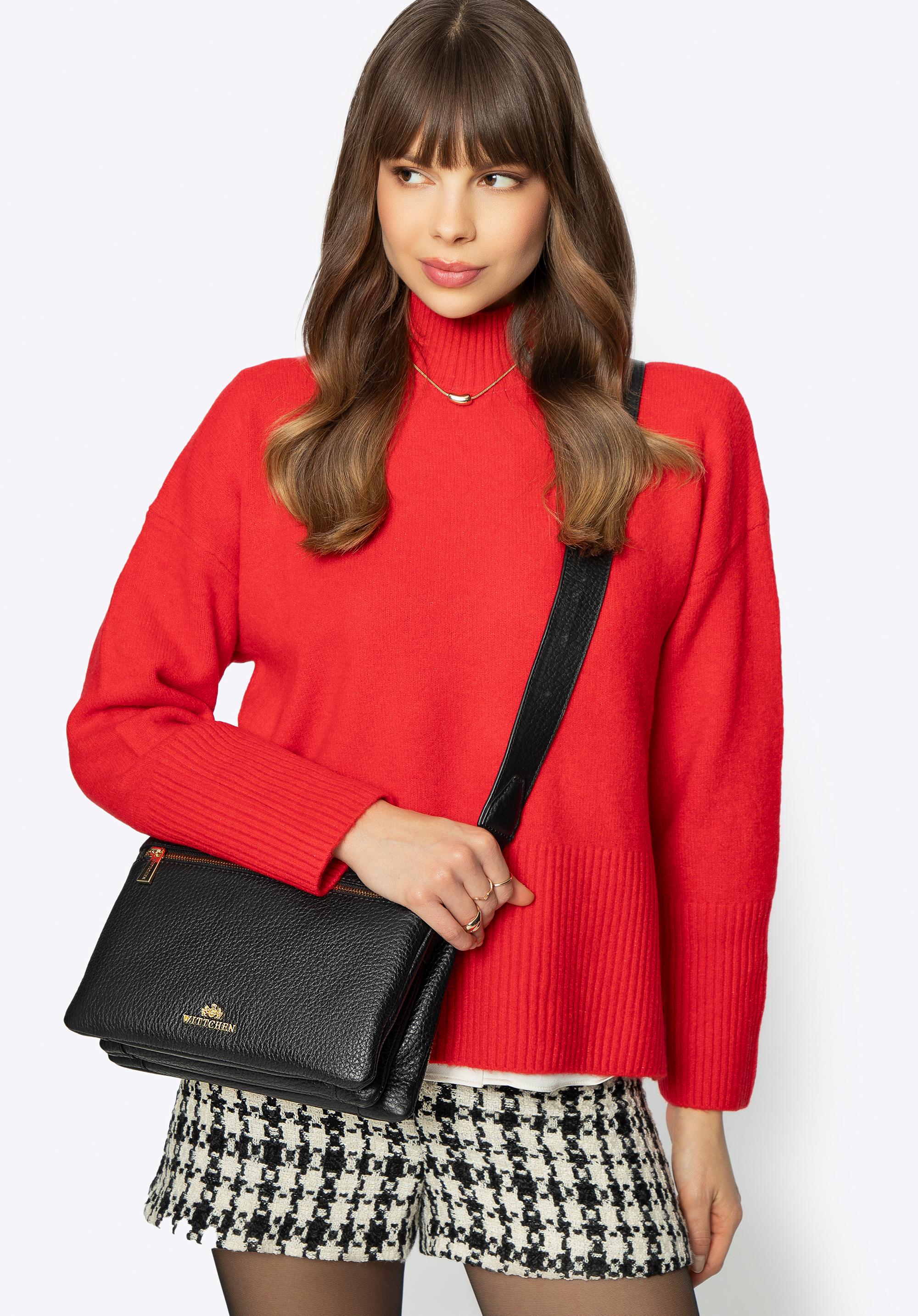 Torebka crossbody ze skóry trójkomorowa czarna