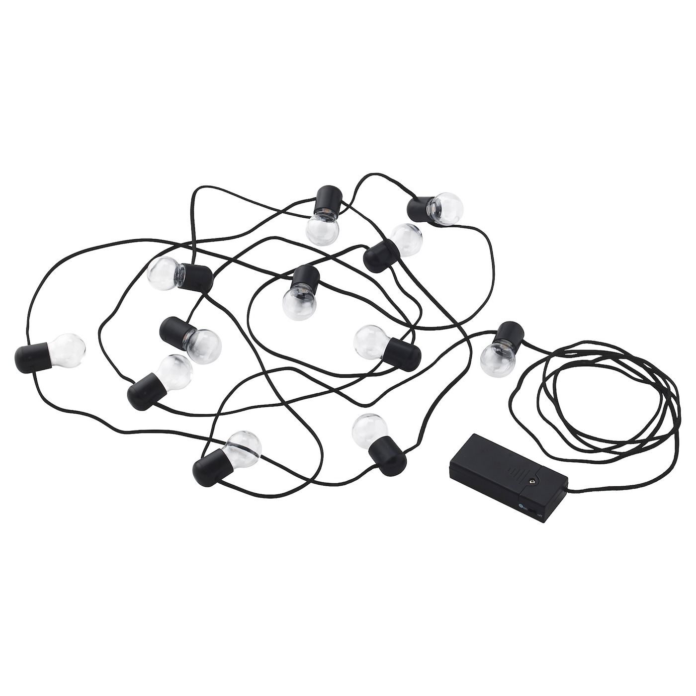 IKEA BLÖTSNÖ girlanda LED, 12 lampek, do wnętrz/na baterie czarny, Długość do 1. lampy: 1.5 m