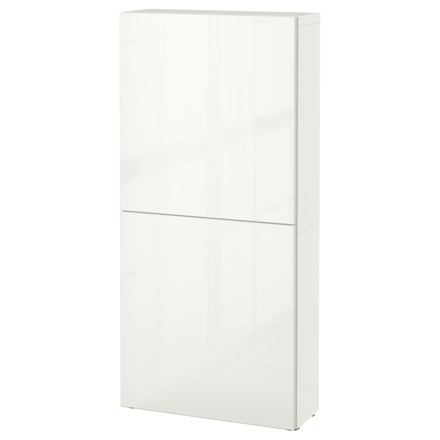 IKEA BESTÅ szafka śc/2 drzwi, biały/Selsviken połysk/biel, 60x22x128 cm
