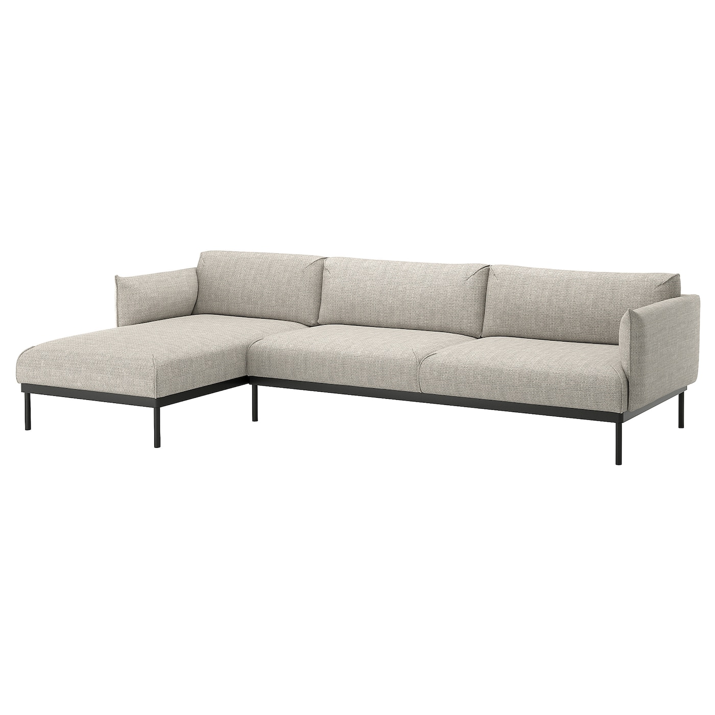 IKEA ÄPPLARYD sofa 4-osobowa z szezlongiem, Lejde jasnoszary, Wysokość podłokietnika: 72 cm